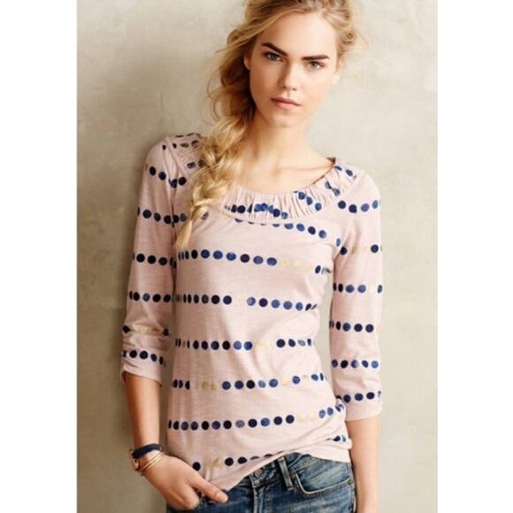 Anthropologie Postmark Creature Comfort Shirt Size Small Purple Polka Dot - Picture 5 of 6